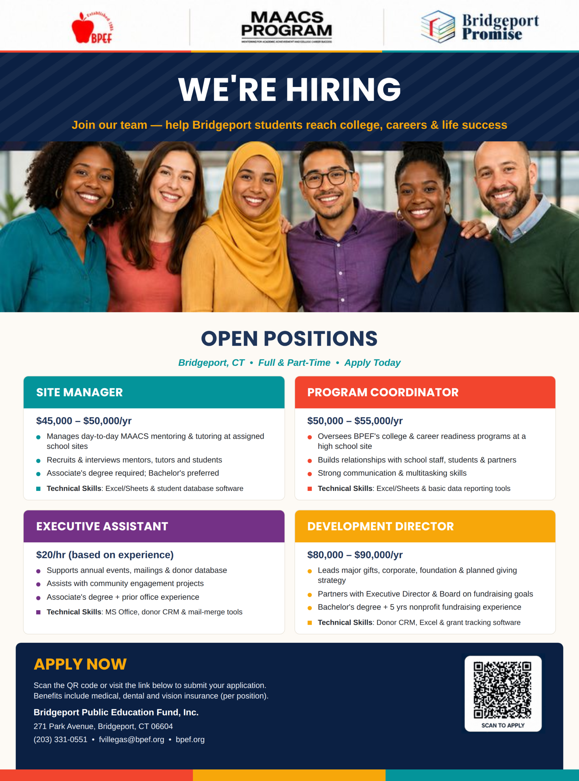 BPEF open positions: Site Manager, Program Coordinator, Executive Assistant, Development Director